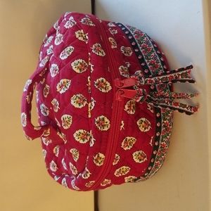 Vera Bradley Home and Away Cosmetic Case Red Round Zipper Makeup Bag